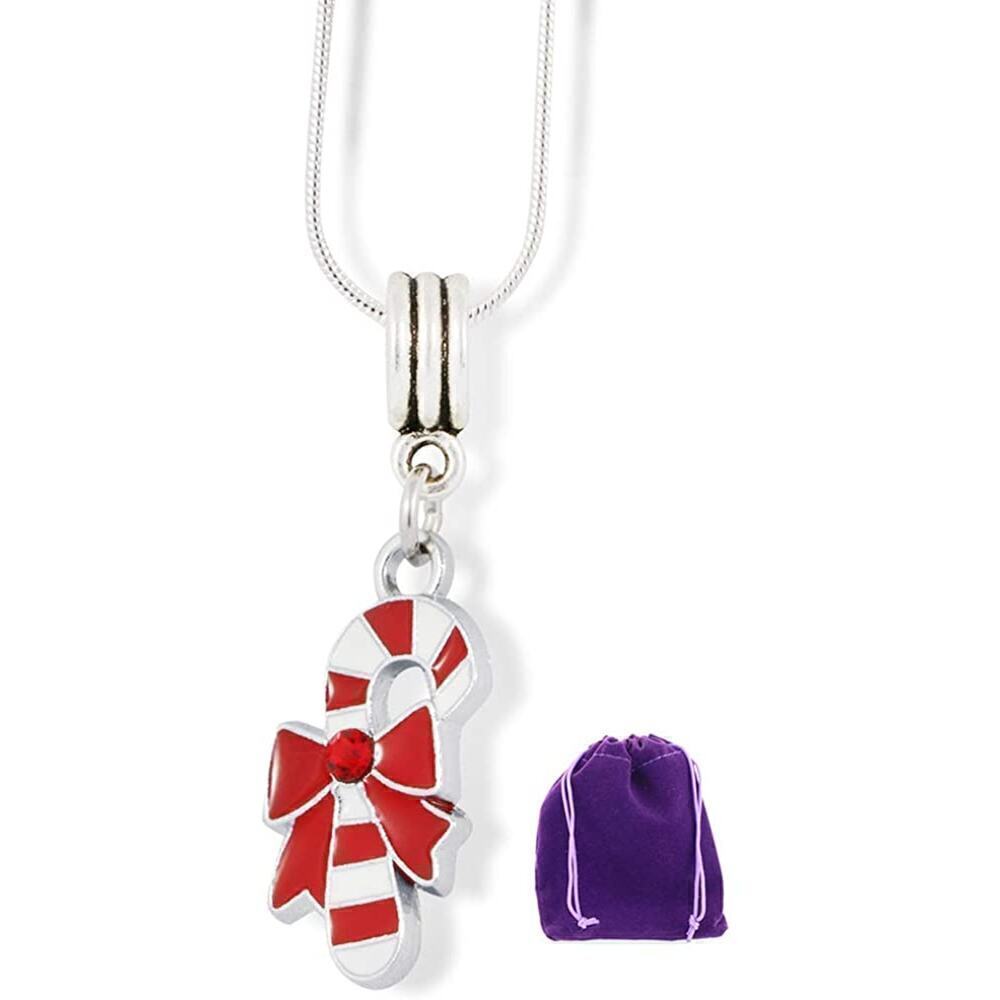 Candy Cane Charm Snake Chain Necklace Christmas Pendant
